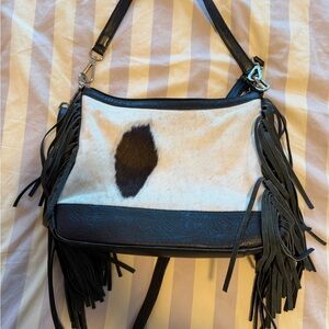 Stylish Black and White Fringe Shoulder Bag